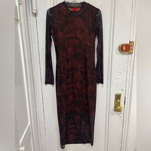 HUGO Black and Red Long Sleeve Dress